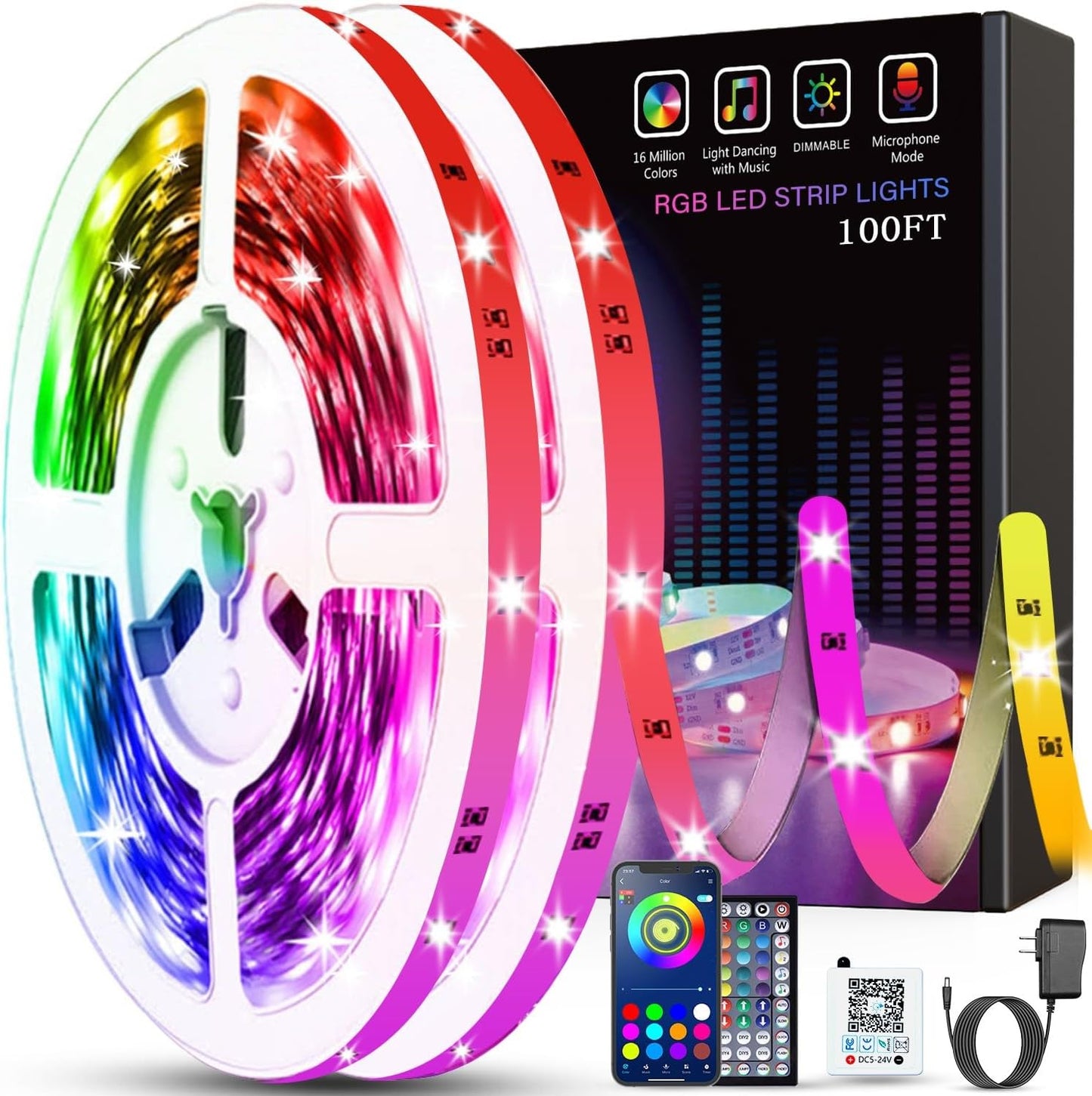 100 Foot Multi-Color led kit for Bedroom, Studio or office