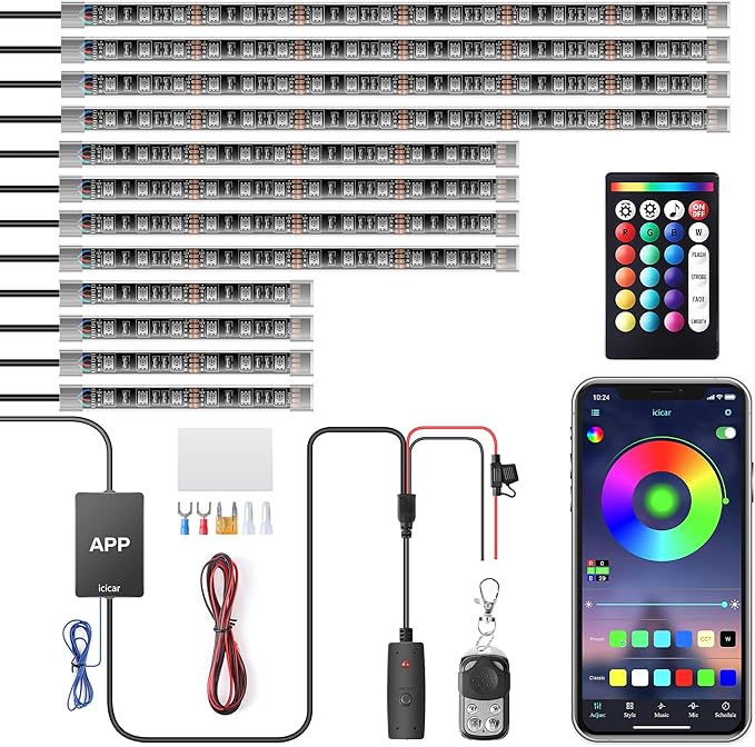 Motorcycle, Side by Side, Golf Cart, ATV 12PC LED Kit W/ APP and Remote